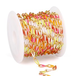 2 Yard Colorful Chains for Jewelry Making, 18K Gold Plated Stainless Steel Enamel Curb Chain Roll Bulk for DIY Jewelry Making