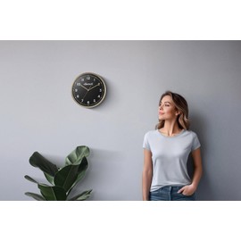 Ingersoll Analogue Wall Clock, Easy To Read, 30cm Diameter in Gold colour case with Black Dial