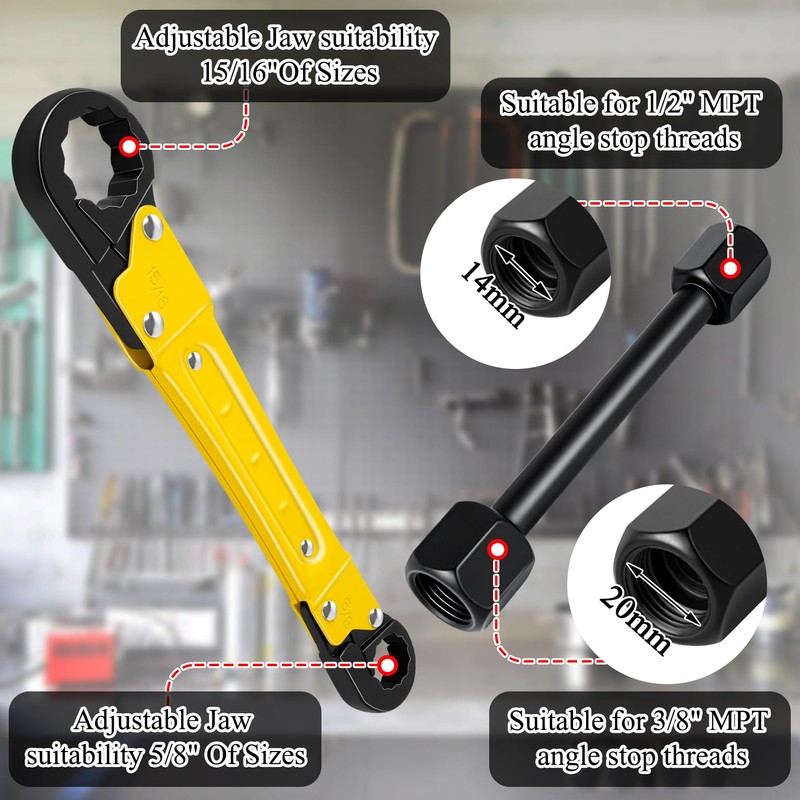 Ponpon Angle Stop Wrench Kit, Plumbing Tools, Angle-on Plumber Wrench