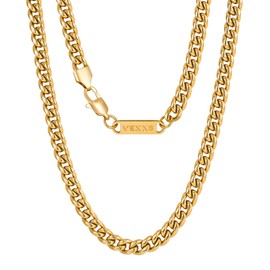 VEXXS Men's Gold Chain, 18K Real Gold Plated Miami Cuban Link Chain, Durable No Color Fading 3mm 4mm 6mm Men’s Necklace Chain Urban Fashion Street Wear (6mm-18K Gold, Inches, 22.00)