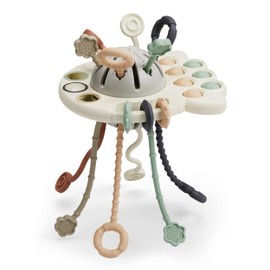 GOPO TOYS Baby Airplane Toys – Montessori Silicone Pull String Fidget for Babies 18 Months+ – Travel Toy for Plane, Car, and Stroller – Teether & Sensory Play