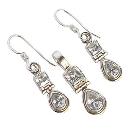 Ravishing Impressions Kristall Quarz Schmuck Set für Damen 925 Sterling Silber Hypoallergen Anhänger Ohrringe Set Geschenk Valentinstag, 7x5mm, 5mm, 6x4mm, 4mm, Edelstein Sterling-Silber,