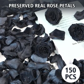 Dried Real Rose Petals, Natural Preserved Dry Flower Petals for Wedding Party Dinner Table Decor, Romantic Night for Her Set, Engagement, Bridal Shower, Valentine's Day, Confetti (1.6oz, Black)