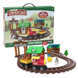 LINCOLN LOGS-Sawmill Express Train - 101 Parts - Real Wood Logs - Buildable Train Track-Ages 3+ - Best Retro Building Gift Set for Boys/Girls-Creative Construction Engineering-Preschool Education Toy