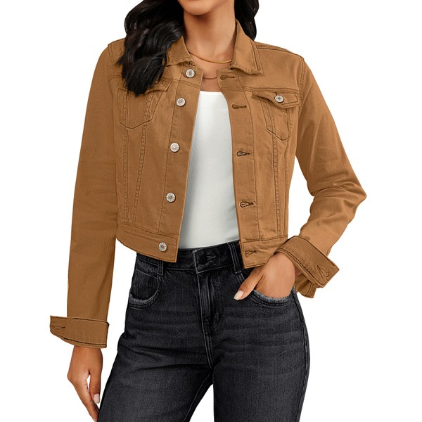 Vetinee Womens Denim Jean Jacket Cropped Jean Jacket for Women
