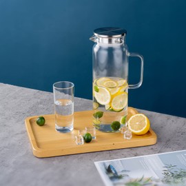 Set of 2 Glass Pitcher with Lid,2 Quart 1500ml Leak Proof,Glass Water Jugs, BPA-Free,Microwave & Dishwasher Safe Pitcher,Sun & Iced Tea, Sangria,Cold Brew Coffee & More