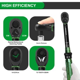 Uharbour 3-25 Nm Torque Wrench for Bicycles, 1/4 Torque Wrench, Bicycle Torque Wrench Set with Bits and Extension Rod for Bicycles, ±3% Error Accuracy, Small Torque Wrench