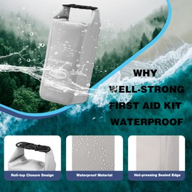 WELL-STRONG Waterproof First Aid Kit Roll Top Boat Emergency Kit with Waterproof Contents for Fishing Kayaking Boating Swimming Camping Rafting Beach Light Grey