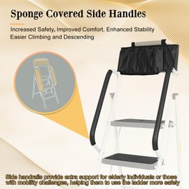 EASYBERG Foldable 3 Step Ladder with Handrails & Detachable Tool Bag, Lightweight Portable Step Stool 500 lbs Capacity with Anti-Slip Pedal for Adults Home Kitchen Pantry Office