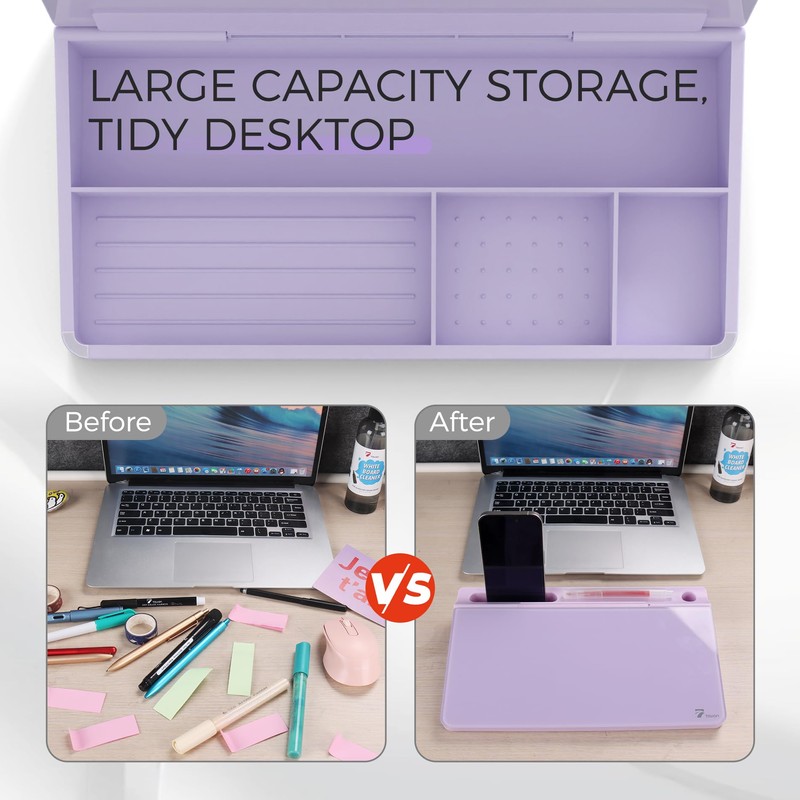 TOWON Small Compact Glass Desktop Whiteboard with Storage – 12