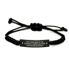 God's Strong Women Dental Hygienist Rope Gift for Birthday, Inspirational Quote on Adjustable Black Rope Bracelet, Gift from Friends, Family, Coworkers to Dental Hygienist