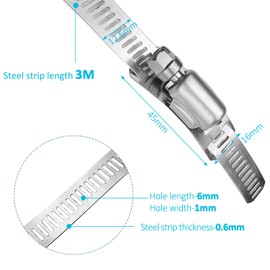 Baxcdyswe 300 cm Hose Clamps Set, 304 Stainless Steel Adjustable Pipe Clamps with 10 Pieces Hose Clamp, Hose Clamps Steel Band for Water Pipe/Home Gas Pipe/Tank/Large Pipe/Washing Machine