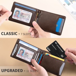 RUNBOX Genuine Leather Slim Wallet for Men RFID Blocking Bifold Minimalist Front Pocket Mens Wallet with Money Clip Thin Gift Box