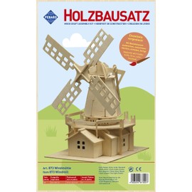 Pebaro 873 Holzbausatz Windmühle, 3D Puzzle Bauwerk, Modellbausatz, Basteln mit Holz, Holzpuzzle, Bastelset, vorgestanzte Holzplatte, ausbrechen, zusammenstecken, fertig, Geschenkidee