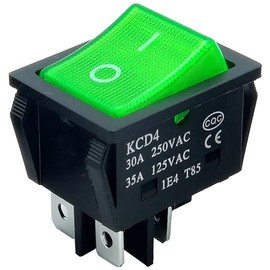 QIYANGBRO(Pack of 4PCS) Rocker Switch 30A 250VAC/35 125VAC KCD2 KCD4 DPST 4 Pin Green Lighted 120V Rocker Toffle Switch ON Off Heavy Duty