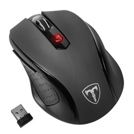 TERPORT F20 Mouse Inalámbrico, Ratón Game ergonómico de 2.4G para computadora con 5 Niveles de DPI Ajustables, Ratones USB móviles de 2400DPI de Juegos computadora portátil, Compatible con PC (negro)