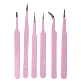 Pack of 6 Tweezers Point, Tip Tweezers, Eyelash Tweezers, Precise Tweezers, Antistatic, Pointed Tweezers for Crafts, Versatile Tweezers for Eyelashes, Eyelash Tweezers, Tip Tweezers (Pink)