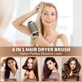 Lopeie Hair Dryer Brush Blow Dryer Brush in One, 4 in 1 Hair Dryer and Styler Volumizer with Oval Barrel, Professional Salon Hot Air Brush for All Hair Types, Gold