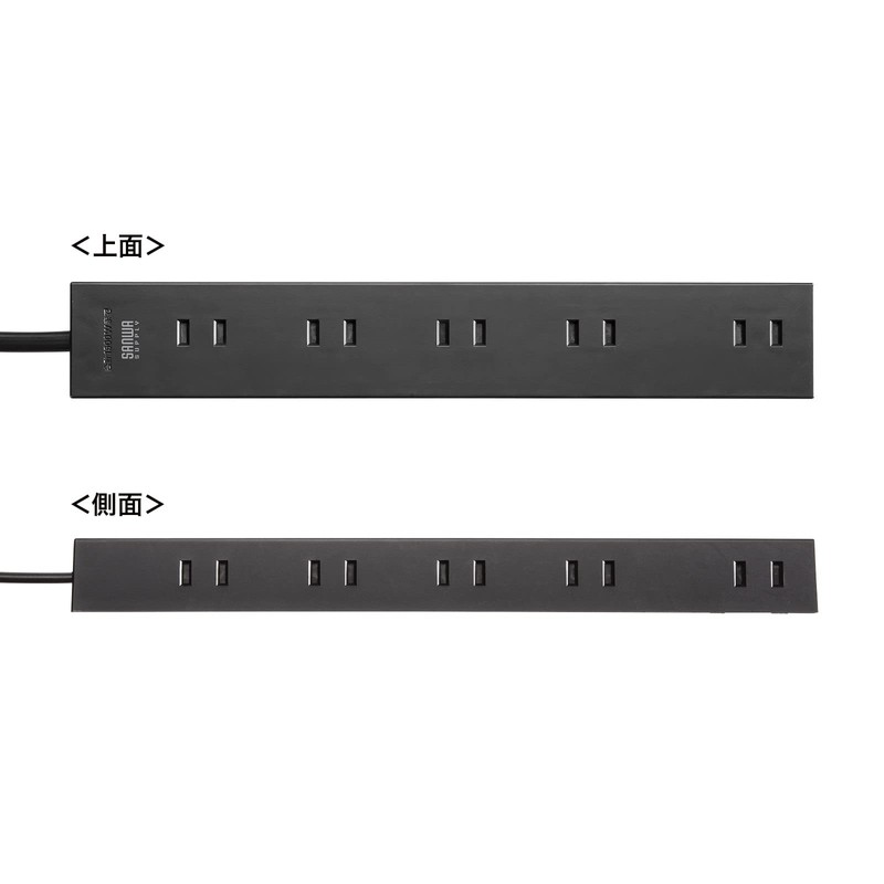 Sanwa Supply TAP-2210-1BK Power Strip, 10 Outlets, 2-Prong (1m), Plenty