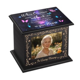Cremation Urns for Human Ashes Adult Male Female, Hummingbird Memorial Urn with Picture Frame, Wooden Urns Box and Casket for Men Women, Large Funeral Urn for Adults Up to 200 IBS