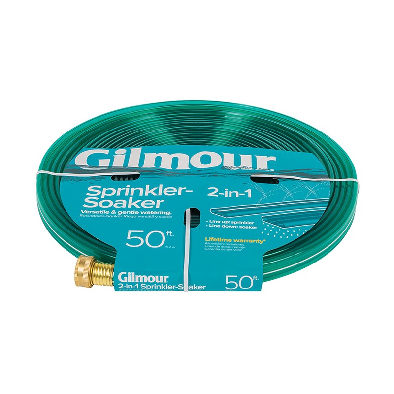 Gilmour 2-in-1 Sprinkler Soaker Hose, 50 ft Heavy Duty Watering