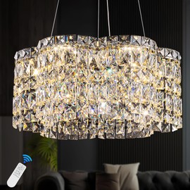 OKES Modern LED Chandelier,Gold Crystal Chandeliers for Dining Room Light Fixture,Dimmable Pendant Light with Remote,Round Chandelier for Kitchen Island,Bedroom,Foyer Entryway,3000-6000K,20Inch