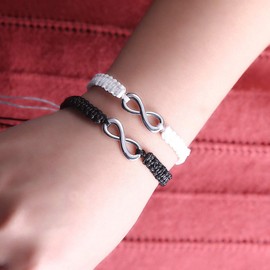 RAMESON 2Pcs Infinity Distance Couple Braided Handcrafted His and Hers Bracelet Adjustable Lovers Bracelet Forever Friend (black+white)