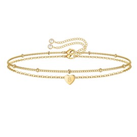 Gold Initial B Bracelets for Women Girls Dainty Layered Letter Bracelet