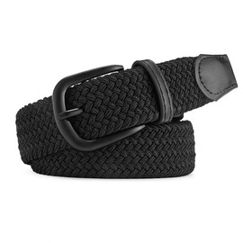 FSSTUD 100 cm Black Braided Stretch Belt, Adjustable, Elastic, Casual, No Hole, Long Golf Belt, Braided Belt for Men, Black, Length 100 cm, black