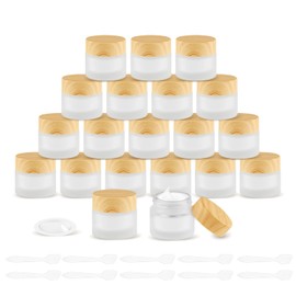 20 Pcs Frosted Glass Jars Reusable Cosmetic Canning Container with Wood Grain Lid for Lip Scrub Cream Lotion Ointments Powder - 10g/0.34oz