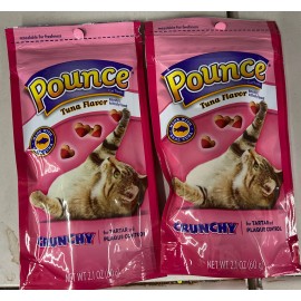 Pounce Tuna Flavored Heart Shaped Treats Crunchy Snack 2.1 oz (Pack of 2)