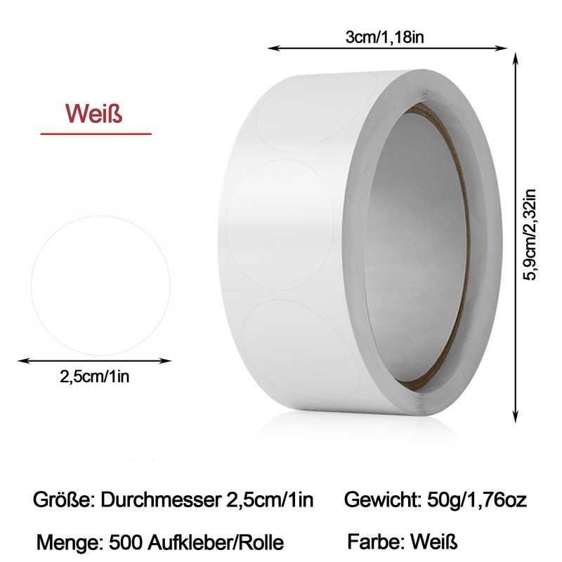 Round Stickers 25 mm, Colour Coding Labels Roll, Pack of