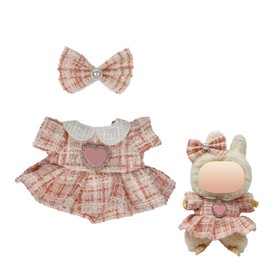 17cm Doll Clothes Fashion Pink Dress with Plaid Bow Headband Luxury Chic Stylish Skirt Outfit Set for POP MAT 6.7 Inches Adorable Doll Dress Cute Dolls Clothing Bundle