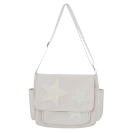 Inshere Cute Star Crossbody Bag, Aesthetic Y2K Kawaii Messenger Bag, Nylon Star Shoulder Bag Tote Bag for Women Men Teen Girls White