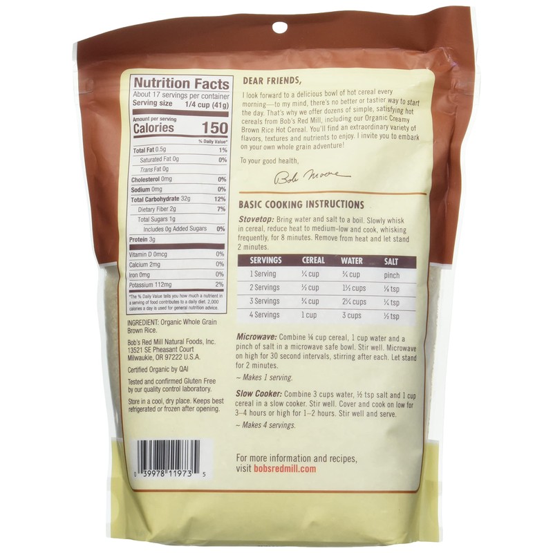 Bob's Red Mill Organic Brown Rice Hot Cereal, 24oz (Pack