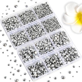 6736pcs Hotfix Rhinestones Flatback,Silver Rhinestones for Crafts Clothes Mixed 5 Sizes, Hotfix Crystals with Tweezers and Wax Pencil Kit, SS6-SS30,Silver Hematite