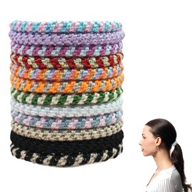 12pcs Hair Ties for Women, Mixed Colour Woven Elastic Hair Bands, Boho Style Ponytail Holders for Girls, Cotton Hair Bobbles Suitable for Thick & Curly Hair, No Damage Hair Baubles