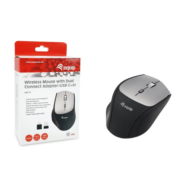 Equip 245115 Kabellose Maus mit Dual Connect Adapter (USB-C+A)