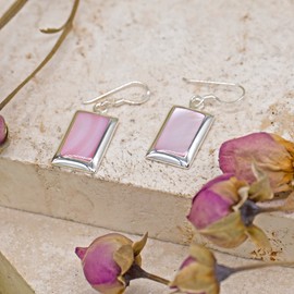 Tuscany Silver Women's Sterling Silver Pink Mother of Pearl Drop Earrings
