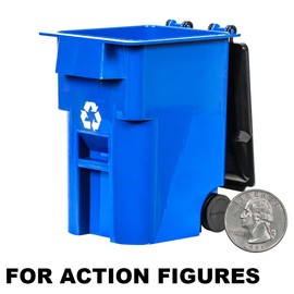 Set of 4 Mini Trash & Recycling Cans with Lid & Wheels for Wrestling Action Figures