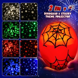 Spider Night Light Projector for Kids: Night Lights Toys for 3-5 6 7 8 9 10 11 12 Year Old Boys, 2-in-1 Dinosaur & Star Projector for Kids 3-12, Spider Egg Night Lamp Birthday Gifts for Toddler