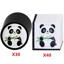 70 Pcs Panda Disposable Tableware Set, Panda Party Supplies with 30pcs Panda Plates and 40pcs Napkins for Kids Baby Shower Birthday Decorations