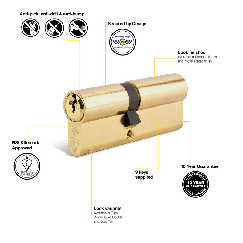 Yale Locks Euro Double Cylinder Kitemark 45 x 45 (100mm)