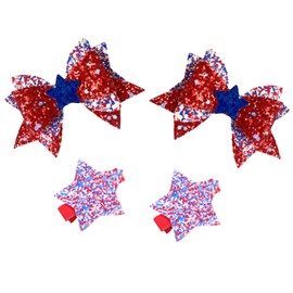 4th of July Patriotic Hair Bow Clips - 4Pcs Sparkly Hair Bows and Star Independence Day Hair Clips Sequin Cheer Barrettes Hair Accessories for Women Girls (Red White-Independence Day)
