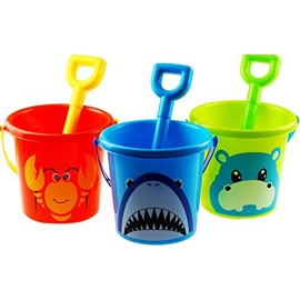BWG Set Of 3 Animal Buckets And Spades - Shark Lobster Hippo Characters