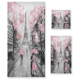 Qilmy Pink Paris Tower Bath Towels Absorbent Bath Towels Set Soft & Comfortable Towel Set for Home Hotel Decor, 3 Piece