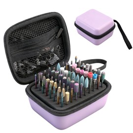 YINGJEE Nail Drill Bits Holder 80 Holes, Dustproof Nail Art Drill Bits Stand Display Storage Box and Nail Drill Bits Manicure Tools (Purple)