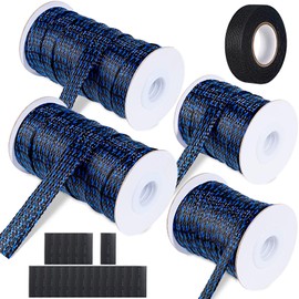 132 ft Expandable Braided Cable Sleeve Wire Loom PET Wire Sleeving，Wrap Management Mesh for Audio Video and Other Home Device Cable Automotive Wire - (1/2 Inch, 1/4 Inch, 2/5 Inch,3/4 Inch,Blue)