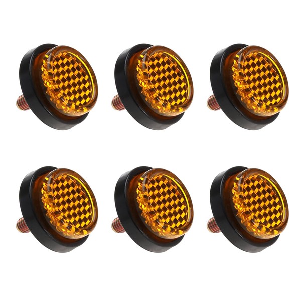 Micro Traders 6PCS Yellow Motorcycle Mini License Plate Reflector M5 Screw Mount Round Warning Reflector Tag Bolt for Motorcycle Bicycle Car Tractor Truck Boat