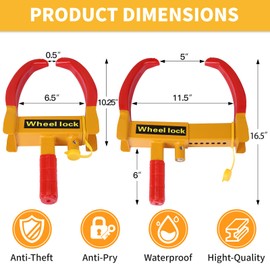 Car Trailer Wheel Lock Clamp, Universal Tire Locks, Heavy-Duty Anti Theft Wheel Lock Fit for Car SUV Boat Motorcycle Golf Cart with 3 Keys (Red-Yellow)